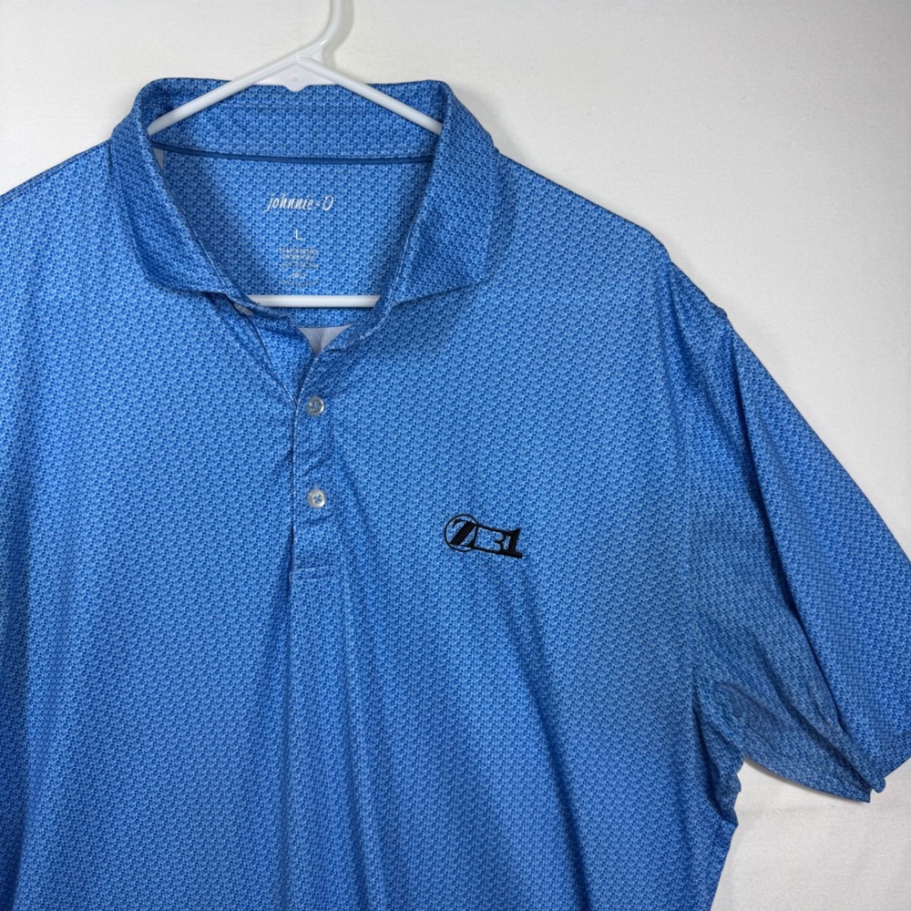Johnnie-O Blue Geometric Performance Golf Polo Shirt Size L ZB1/731 Logo UPF 50